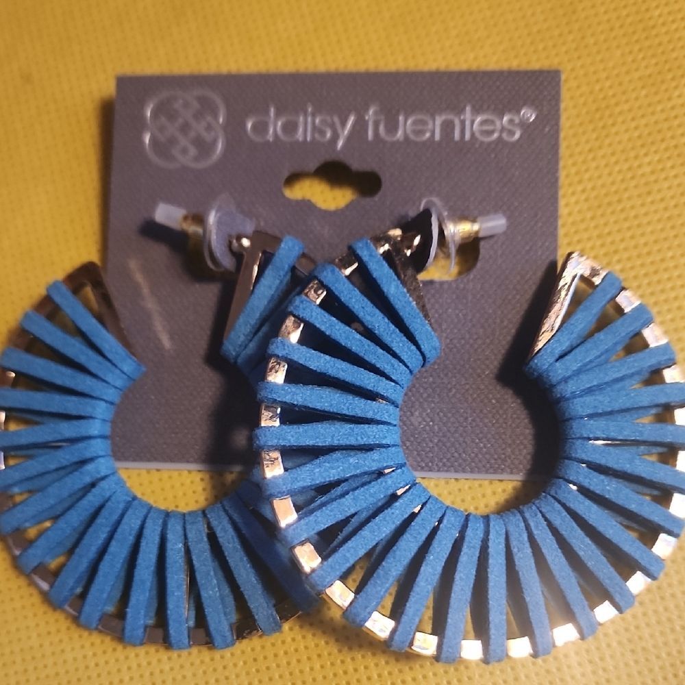Daisy Fuentes Turquoise Fan Hoop Earrings with Gold Accents